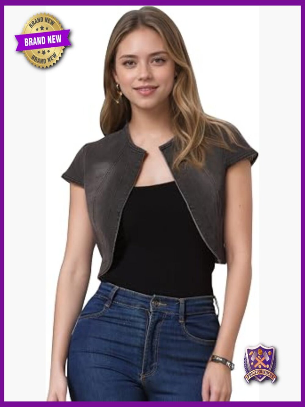 Womens Short Sleeve Cropped Denim Jacket Slim Fit Summer Casual Jean Jacket